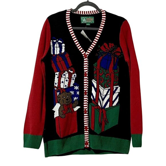 Ugly Christmas Sweater Womens Large Cardigan With Gift Box & Bear Design - Picture 1 of 7